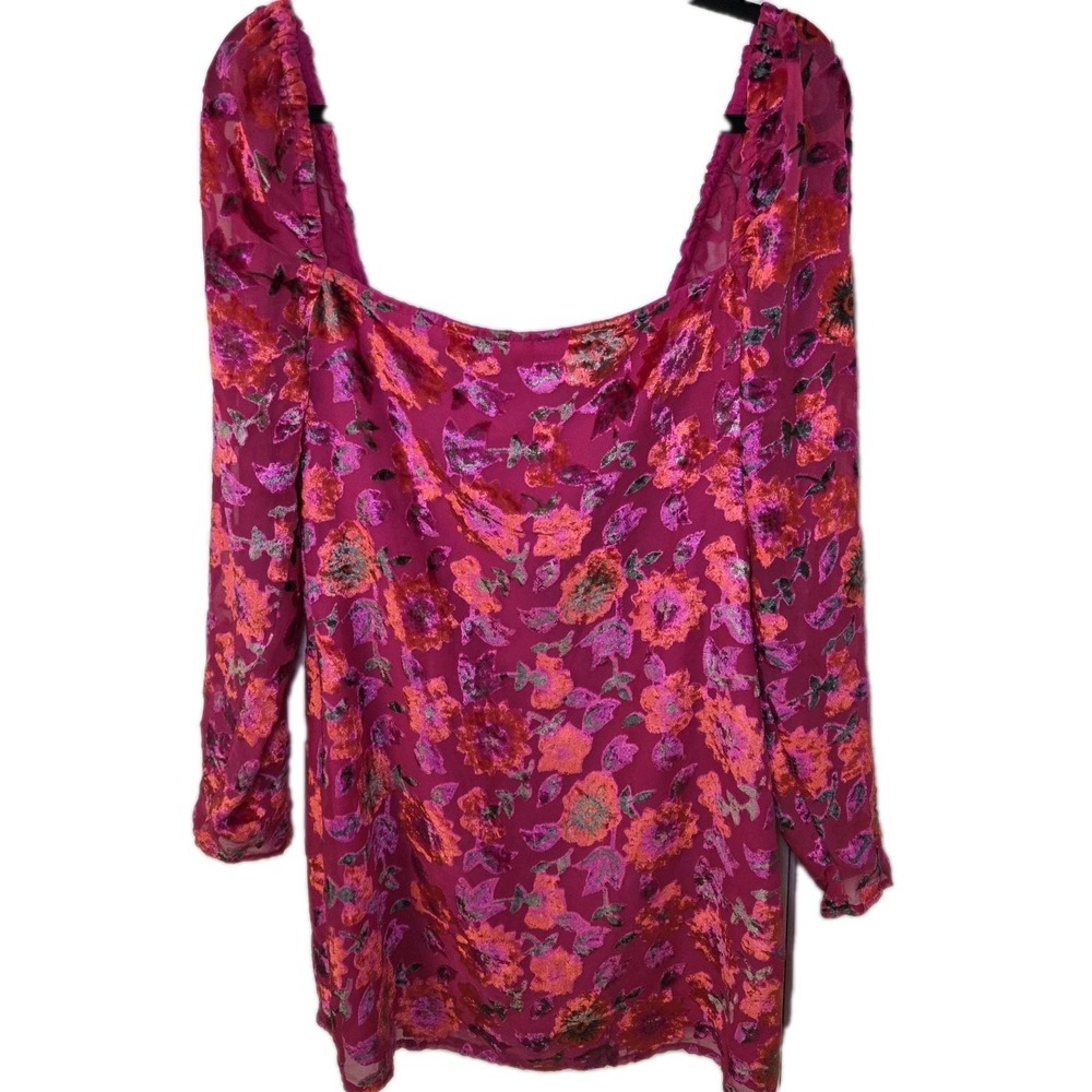 Nasty Gal Pink Floral Velvet Burnout Dress US 10 Sheer Mesh Long Sleeve Romantic